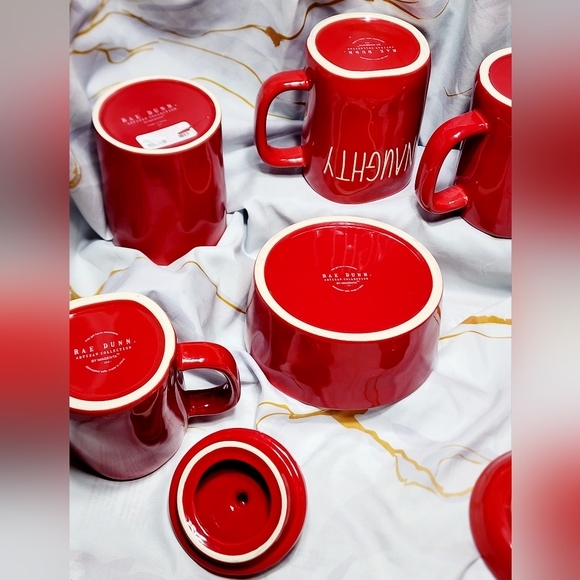 Rae Dunn set 8 Christmas Red Ceramic Coffe Mugs 16 Oz mugs sugar jar bowl exct - Picture 6 of 9